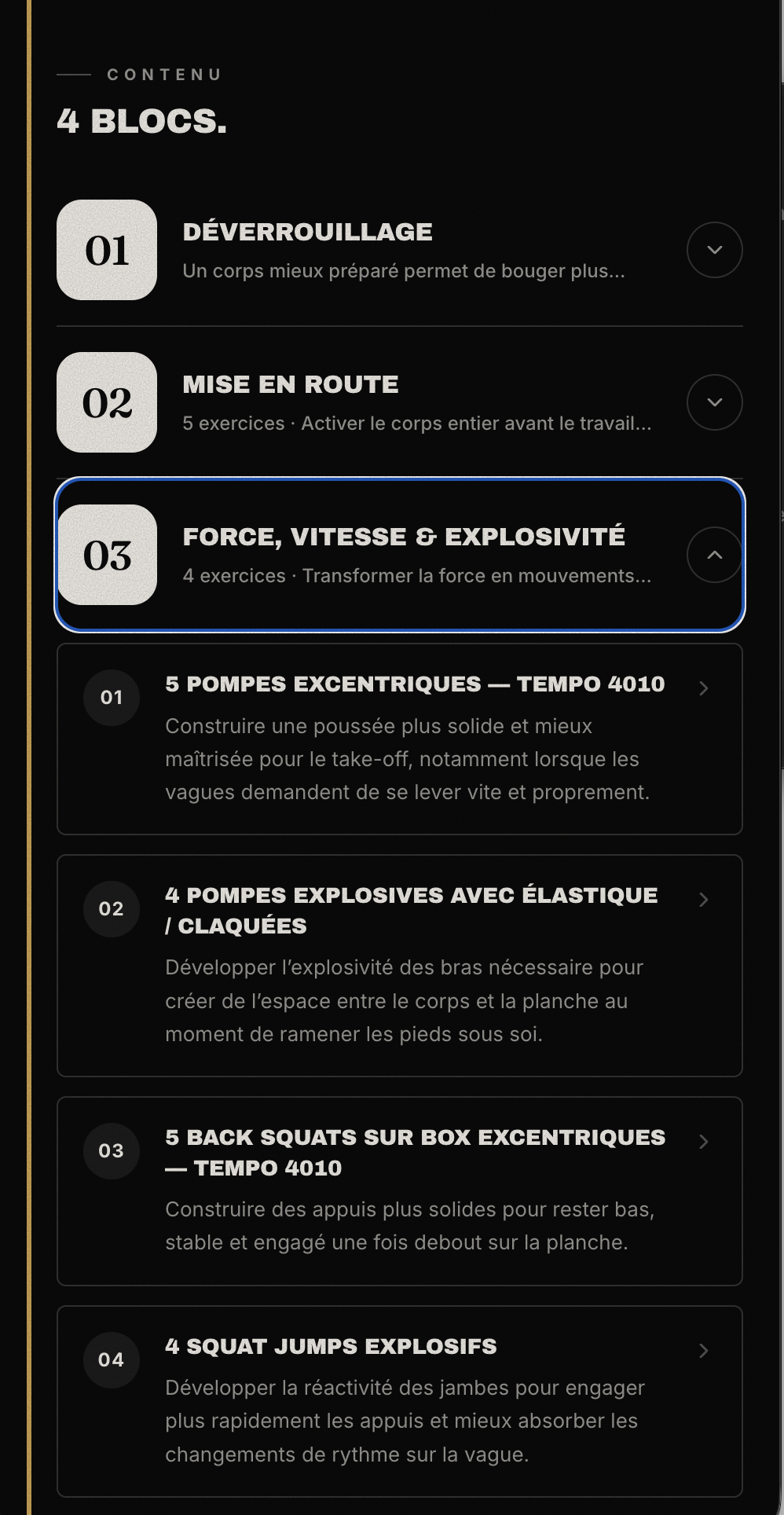 Blocs de la séance